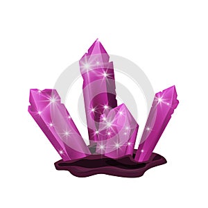 Violet magic glowing crystal icon for the game award, artefact. Vector illustration