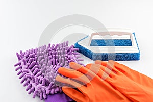 Violet Microfiber Cleaner Glove, brush and rubber gloves for cleaning