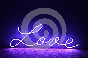 Violet neon sign love. Trendy style