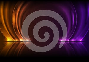Violet and orange neon glowing circle arches technology modern background