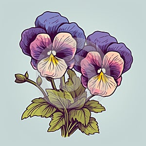 Minimalistic Pansy Vector Graphic Illustration On Blue Background