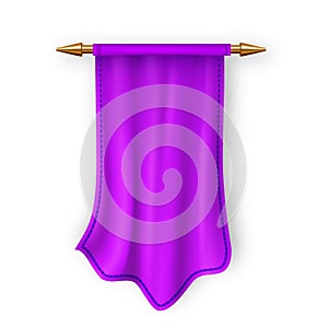 Violet Pennat Flag Vector. Empty Template. Pennon Fabric Blank. Heraldic 3D Realistic Isolated Illustration