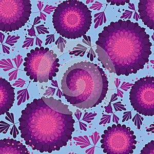 Violet and pink aster flower seamless pattern