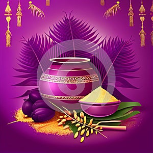 Violet Pongal Indian Holiday Background. Generative AI photo