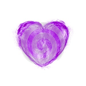 Violet powder explosion in the shape of heart.