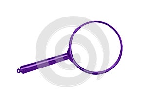 Violet purple colored magnifying lens isolated on white background. Magnification tool