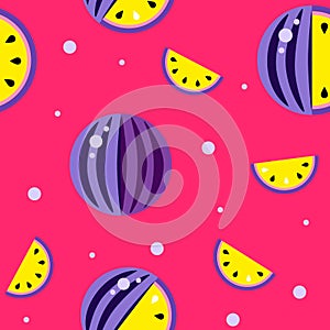 Violet red yellow fresh Watermelon background. Seamless pattern melons collection, wallpaper vector. Good for printing. Hand drawn