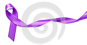 Violet ribbon on white background. Domestic violence concept