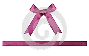 Violet satin bow and ribbon isolated.