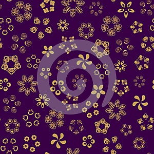 Violet seamless pattern with gold flowers