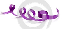 Violet silk ribbon on white horizontal background