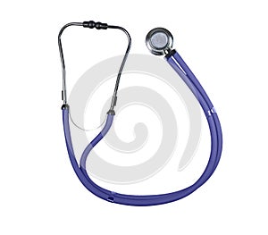 Violet stethoscope isolated on white background, top view