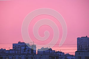 Violet sunset on a spring evening after a thunderstorm