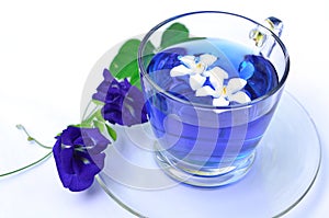 Violet tea with blue flowers