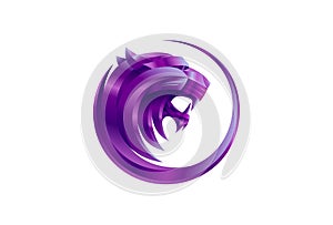 Violet tiger profile portrait logotype, vector 3D sign