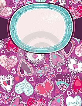 Violet valentine background with color hearts