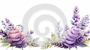 Violet Watercolor Fern Page Frame With Shabby Rustic Flowers