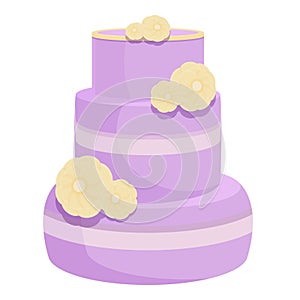 Violet wedding cake icon cartoon vector. Cream party