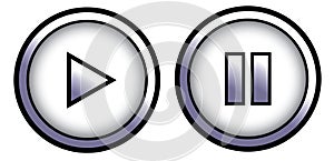 Violet white black play pause button icon vector