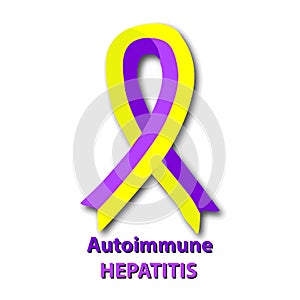 Violet yellow ribbon. Autoimmune hepatitis. World Hepatitis Day. Vector illustration on isolated background.