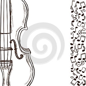 Violin or bass and music notes photo