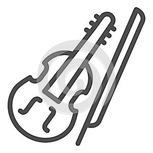 Violin and bow line icon. Fiddle with Fiddle-bow outline style pictogram on white background. Musical instrument symbol