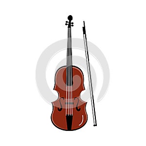 Violin and bow, vector illustration. Violin, vector
