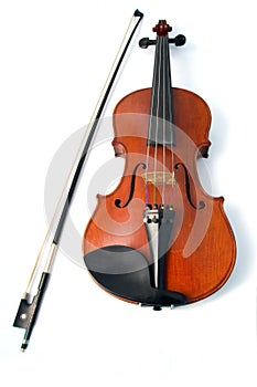 Violin and bow in white background