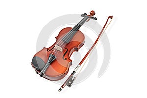 Violin and bow on white