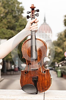 Violin in Budapest. Violin in hands