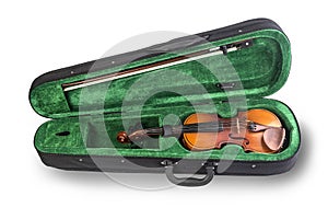 Violin in the case of green