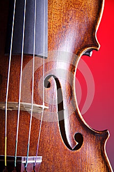 Violin Closeup Clean Red Background