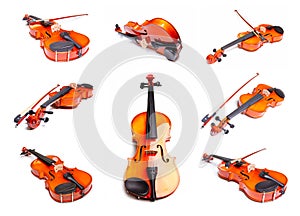 Violin closeup collage with 8 different violin images