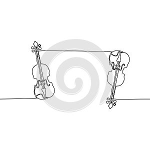 Violin continuous one line vector drawing. Pianoforte hand drawn silhouette clipart. Acoustic musical instrument sketch. Grand