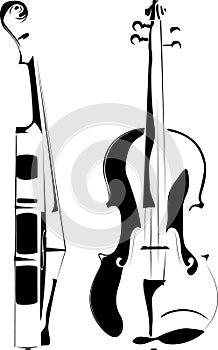 Violin contour on white and on a black background