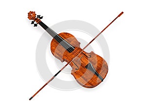 Violin crossed bow 3d rendering