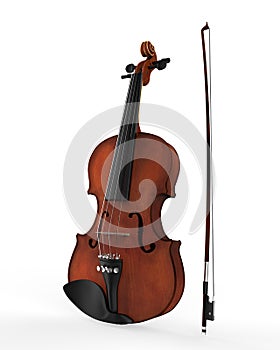 Violin and Fiddle Stick Isolated on White Background