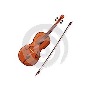 Violin with fiddlestick icon, cartoon style photo