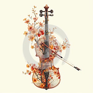 violin with flower drawing illustration for card, invitation, decoration, poster, valentine