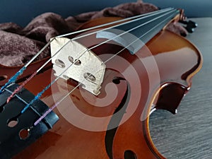 Violin on folded scarf