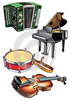 Violin grand piano accordion drum music