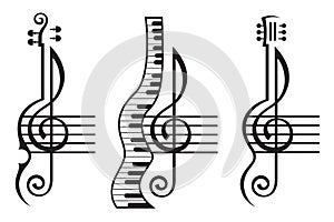 Violin, guitar, piano and treble clef