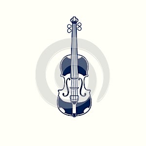 Violin hand drawn sketch on white background. Classical acoustic violin isolated in vintage engraved style. Concept of music and