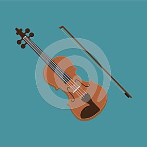 Violin icon. Vector illustration of the musical instrument. Flat style design with long shadow.