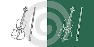 Violin line drawing cartoon style. String instrument violin clipart drawing in linear style