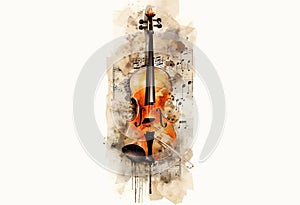 Violin and music sheet illustration, banner for orchestra concert and classical music event