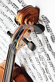 Violin with music sheet. Violin notes.