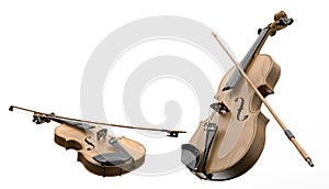 Violin musical instruments of orchestra closeup isolated on white background