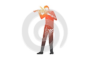 Violin, musician, man, concert, instrument concept. Hand drawn isolated vector.