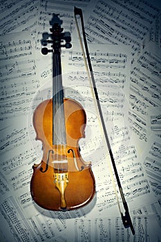 Violin notes. Musical instruments with music sheet